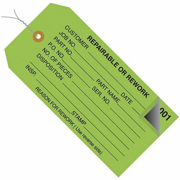 Bsc Preferred 4 3/4 x 2-3/8'' - ''RePairsable or Rework'' Inspection Tags 2 Part-Numbered 000-499-Pre-Wired, 500PK S-7223PW